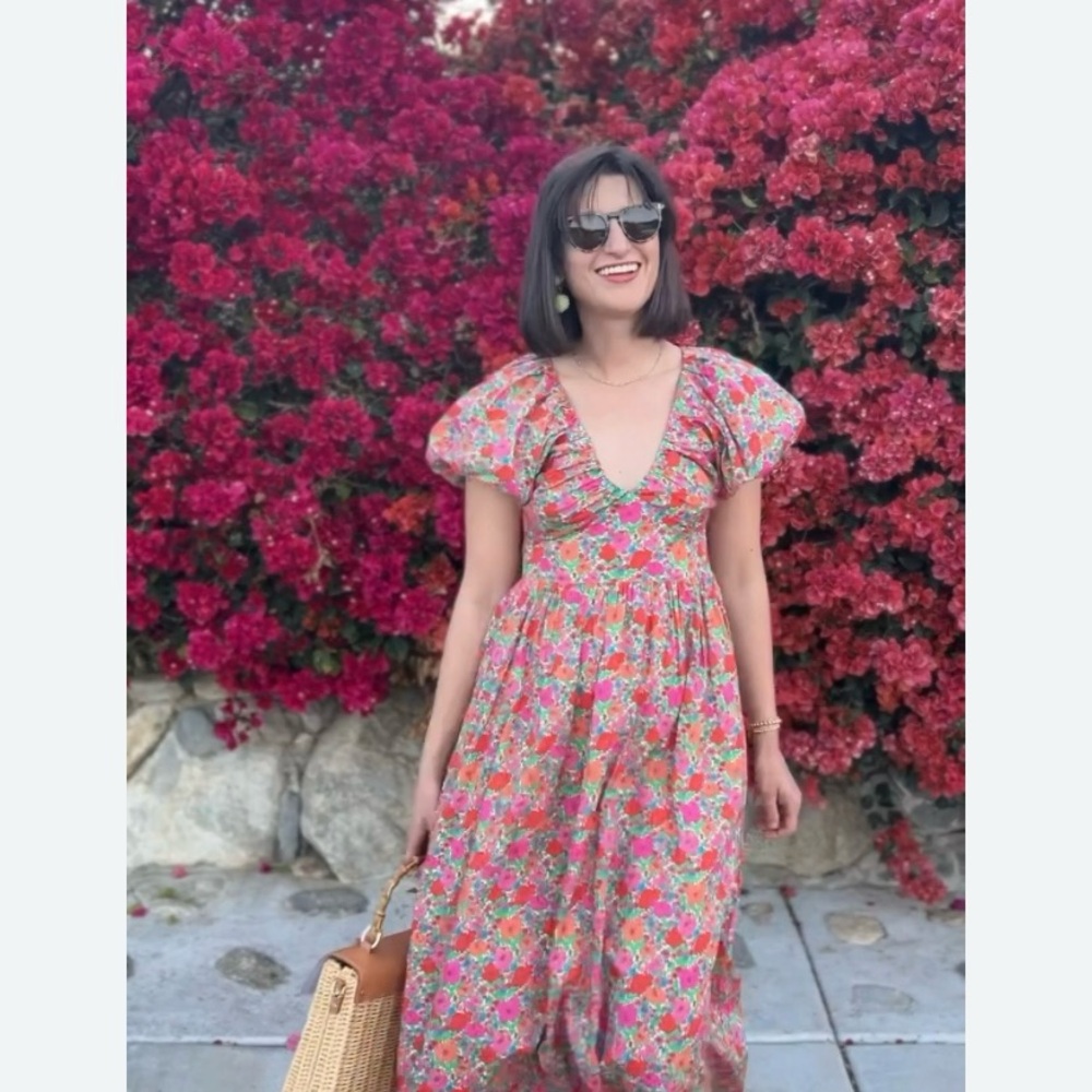 J. Crew Floral Midi Dress in Pink, Orange & Green - Picture 4 of 12
